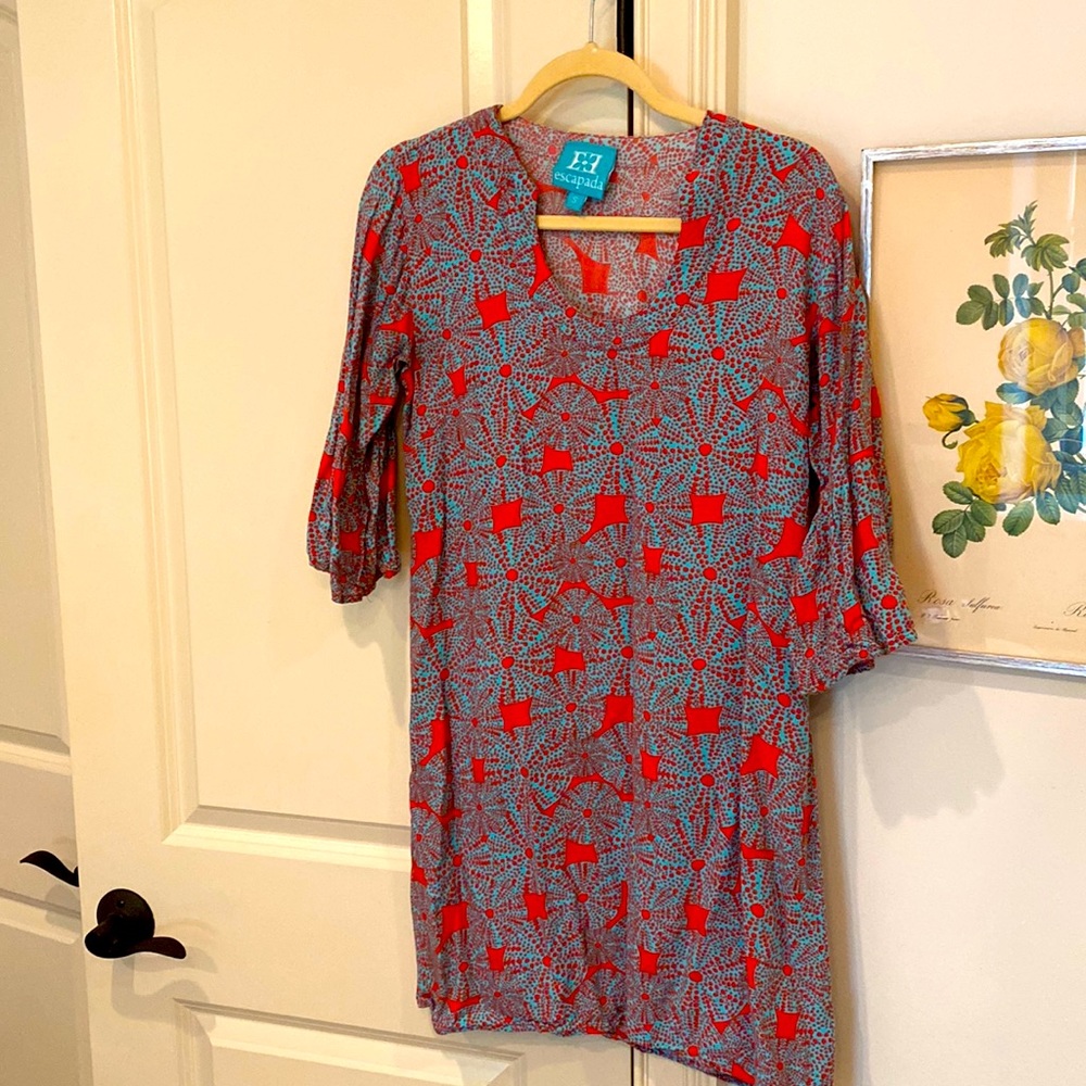 Coral and Teal shift dress